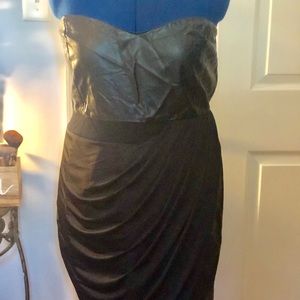 Asymmetrical strapless pleather BodyCon Dress